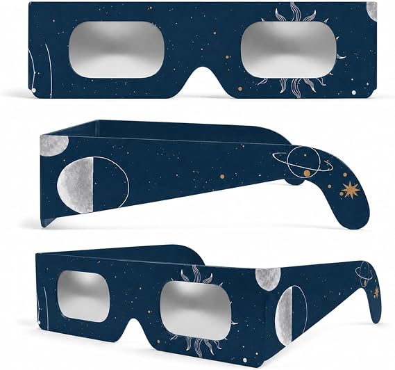 Solar Eclipse Glasses 2/6/12/50 Pack, 45mm Frame Height, Fits Over Optical Glasses, EN ISO 12312-2:2015 Tested, CE Marked for Safe Direct Sun Viewing – Astro