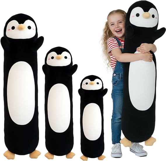 Kekeso Penguin Plush, Long Penguin Plush Pillow Ultra Soft Huggable Stuffed Animal Body Pillow for Kids Adults (Black, 110cm/43.31in)