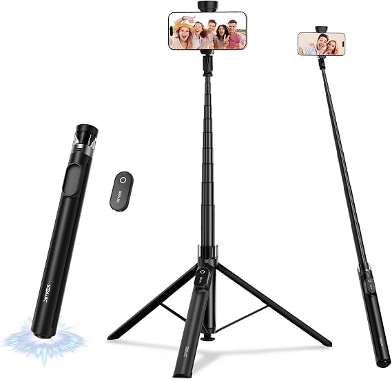 Phone Tripod for iPhone 66" Automatic Pop-up Selfie Stick with Remote | Adjustable Travel Tripod for Cell Phone Video Recording/Live Streaming/Content Creators/Vlogging(Balck)
