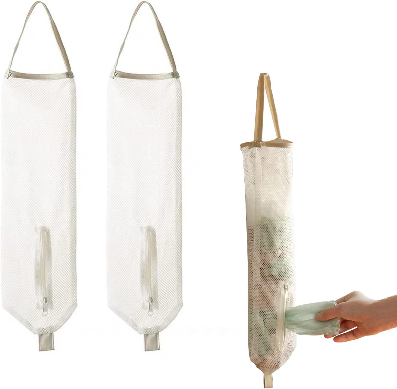 Plastic Bag Stocker, Plastic Bag Stocker, 2 Pieces, Garbage Bag Storage, Includes Zipper, Wall Hanging, Shopping Bag, Kitchen Storage, Car, Plastic Bag Storage Holder, Hanging, Convenient,