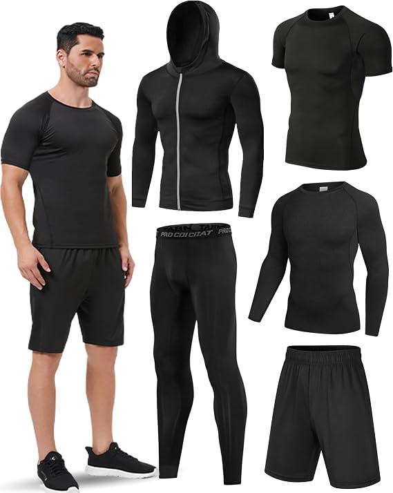 5Pcs Men Compression Workout Set Compression Pants Shirt and Jacket