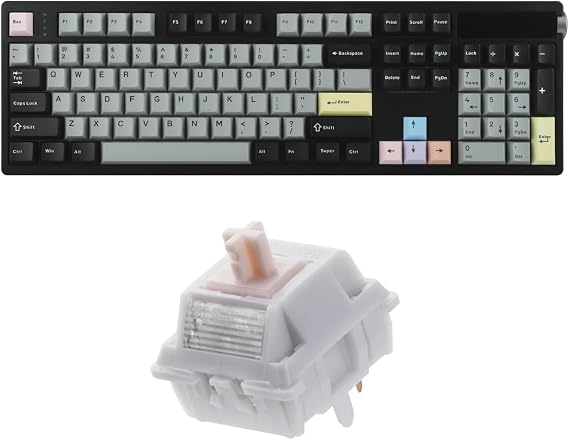 EPOMAKER TH108 PRO Full Size Mechanical Keyboard with Screen & Knob+Cream Marble 47gf Gaming Keyboard Switches