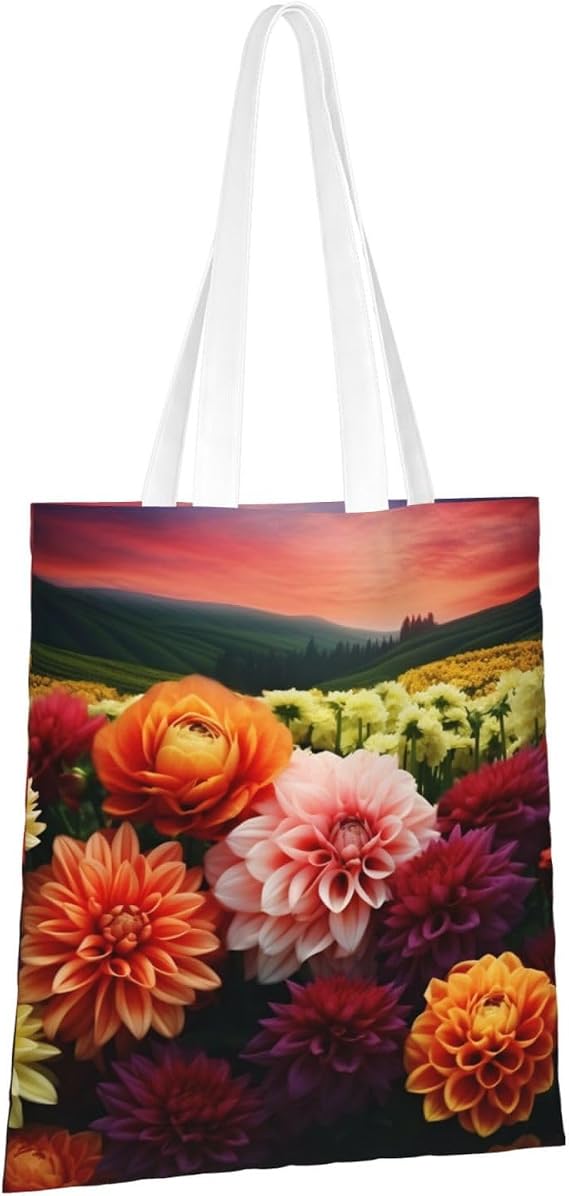 Tropical Sunrise on The Beach Canvas Tote Bag for Women Reusable Shopping Grocery Bags with Handles Cloth bags