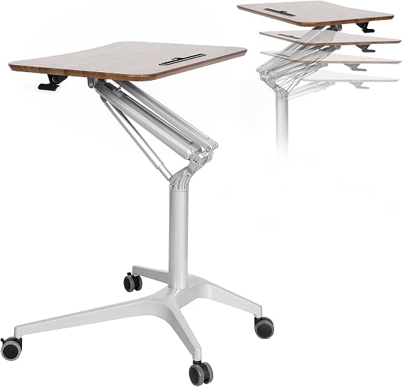 Adjustable Height Standing Desk, Small Rolling Standing up Desk Mobile Desk 41.9in, Adjustable Desk Computer desks and Training Tables on Wheels, for Home Office Bedside Laptop Cart