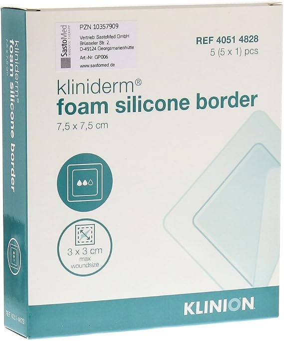 Foam Silicone Border Square Dressing, 5 Count, 7.5 x 7.5 cm