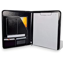 Coverzone Premium Suni Deri Sekreterlik – Mandallı Evrak Tutucu, Tablet Bölmeli Organizer, Çok Gözlü Evrak Dosyası (Hesap Makinesiz Model), Fermuarlı (32.5 × 25 cm), Siyah