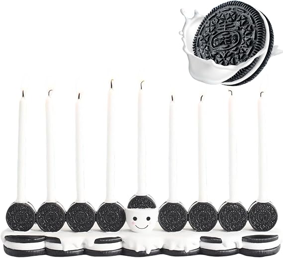 Rite Lite Hanukkah Cookies Menorah Adorable Chanukah Candle Holder Hand-Painted Resin Whimsical Smiley Face Jewish Holiday Party Decor Collectible Judaica Centerpiece Hanukkah Hostess Gifts 12" L