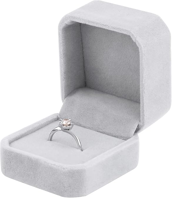 Velvet Ring Box for Engagement Ring Grey Ring Boxes for Jewellery Gift Small Single Velvet Ring Gift Boxes Ring Box Wedding Day Wedding Ring Boxes for Ceremony Men and Women