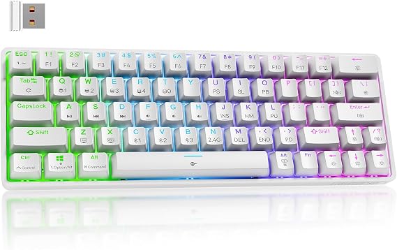 Dierya DK63 Wireless Gaming Keyboard,Bluetooth/2.4G/Type-C Red Switch,White