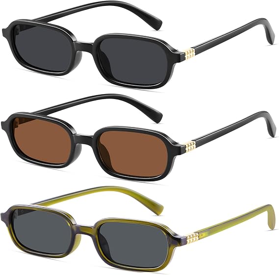 Retro Rectangular Sunglasses for Women Narrow Trendy Small 90s Style Square Frame UV Protection Sun Glasses