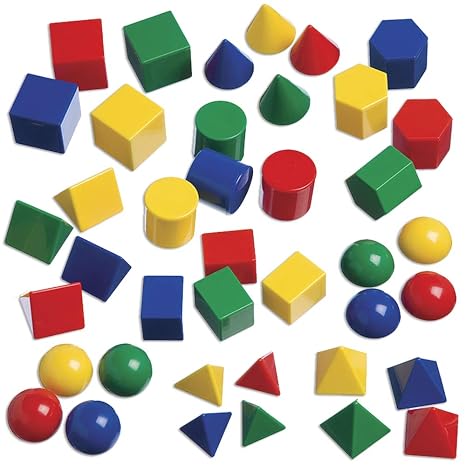 LEARNING ADVANTAGE edxeducation Mini Geometric Solids, Set of 40 | Multicolored 3D Shapes, Math Manipulative for Kids, Early Math and Geometry