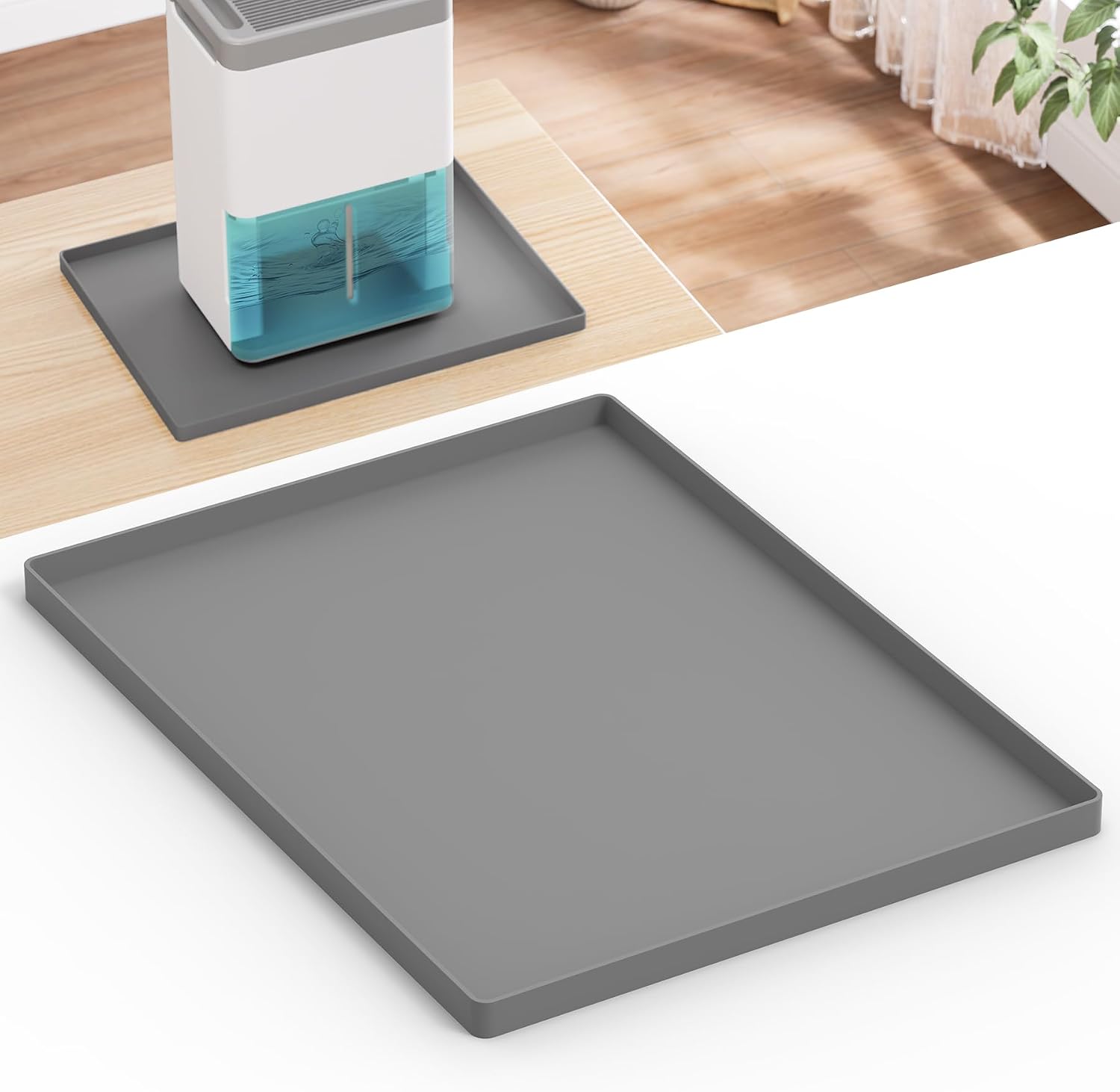 Dehumidifier Mat for Home Dehumidifiers, Semiconductor Dehumidifier Drain Pan Prevent Leaks, Waterproof De humidifier Tray, Non-Slip Drain Mat for Bedroom Protect Floor, Grey, 16"x12"