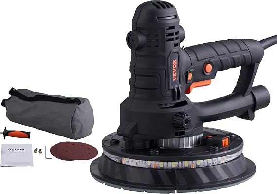 VEVOR 800W Electric Drywall Sander with 12 Sanding Discs, Variable Speed 1200-2300 RPM, Automatic Dust Collection, Double LED Lights, Dust Bag, Detachable Edge
