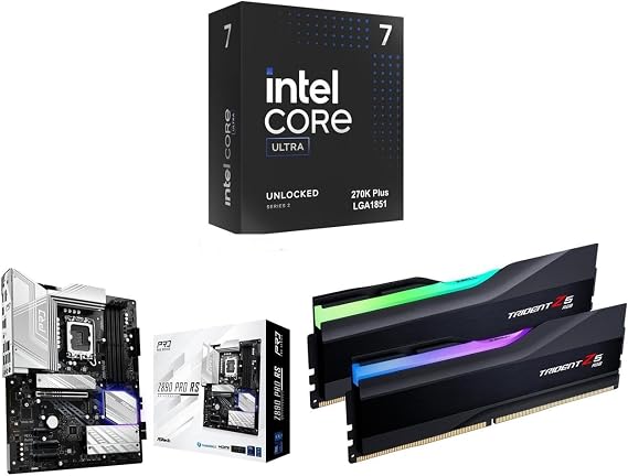 Newegg CPU Motherboard Memory Combo - Ultra 7 270K Plus Processor 24 cores CPU and Z890 Pro RS LGA 1851 ATX Motherboard and 32GB (2 x 16GB) DDR5 6000 Memory