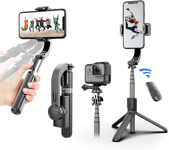 Gimbal Stabilizer for Smartphone ,with Retractable Selfie Stick and Tripod,1-Axis Multifunction Remote 360Automatic Rotation, Auto Balance for iPhone/Android