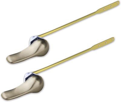 2 Pack Brass Arm Toilet Tank Flush Lever, Front Mount Handle Replacement, Universal Fits for Most Toilet Tanks, Brass Brushed Nickel, 2 Pack