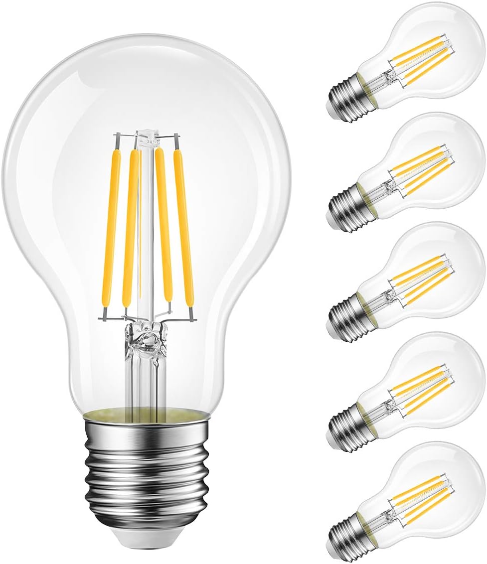 LVWIT 11W E27 Filament LED filament A60, ultra-light 1521 LM, 2700K warm white, replacement for 100W light bulb, not dimmable, rustic lamp in piston shape, filament style clear 6-pack