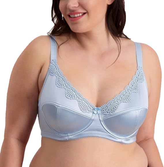 Women Plus Size Everyday Bra Full Coverage Unlined Underwire Embroidery Satin Bra