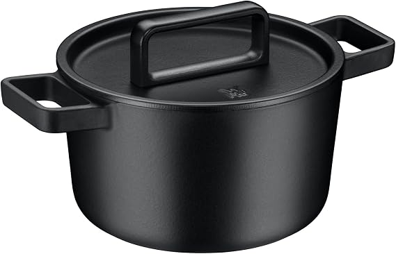 WMF Flavour Roasting Dish 22 cm, Cast Iron Induction Casserole Dish, Cast Iron Cookware, Enamelled, Cast Iron Pot, Cast Iron Lid, Dutch Oven, Lid with Condensation Nubs, Modern Elegance, Black