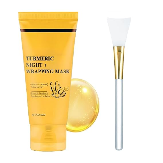 Turmeric Kojic Acid Overnight Mask, Deep Nourish Moisturizing & Firming Peel Off Sleeping Collagen Turmeric Face Mask.(1 Pack With Brush)