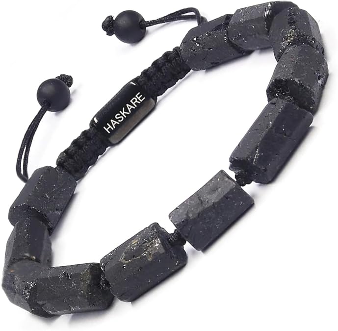 HASKARE Natural Stone Black Tourmaline Beaded Bracelets for Men Protection