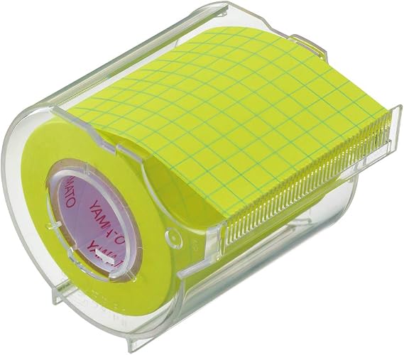 Yamato Memoc Roll Tape, Self-Stick Memo Paper Tape, with Tape Dispenser, 50mm x 10m, 5mm Squared, Yellow, 1 ea. (NRK-50CH-LH)