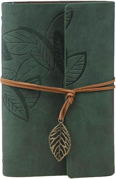 HARDCOVER JOURNAL Writing Notebook - Antique Handmade HARDCOVER Bound Daily Notepad, Vintage Leaf Series, (Leaves, Dark Green)