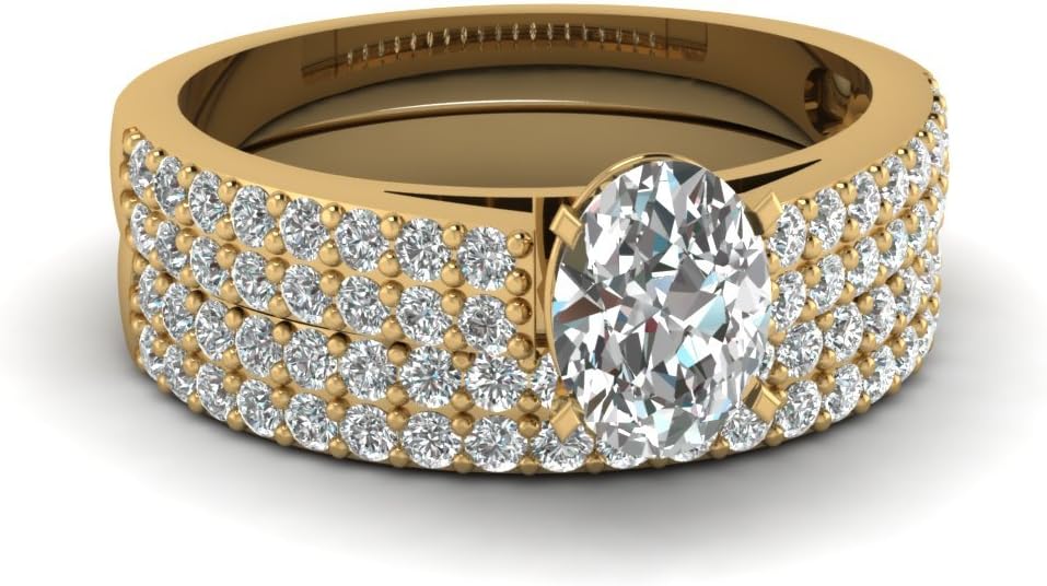 Choose Your Gemstone 2 Row Diamond CZ Bridal Ring Set Yellow Gold Plated Oval Shape Wedding Ring Sets Everyday Jewelry Wedding Jewelry Handmade Gifts for Wife US Size 4 to 12