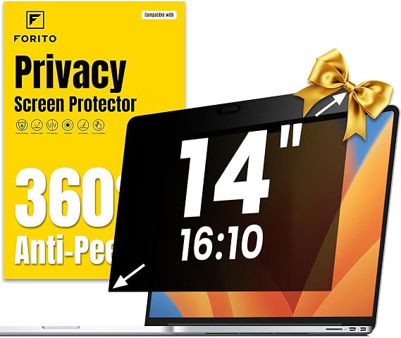 F FORITO 14 Inch 16:10 Laptop Privacy Screen Protector, 360 Anti Peeping and Anti Glare Laptop Privacy Shield Compatible with All 14" Laptops with 16:10 Aspect Ratio