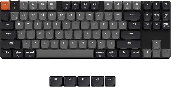 Keychron K1 Low Profile Mechanical Keyboard Wireless, TKL Layout Bluetooth 5.2/Wired QMK Programmable, Shine-Through Keycaps with White Backlit Compatible with Mac Windows Linux - Version 6