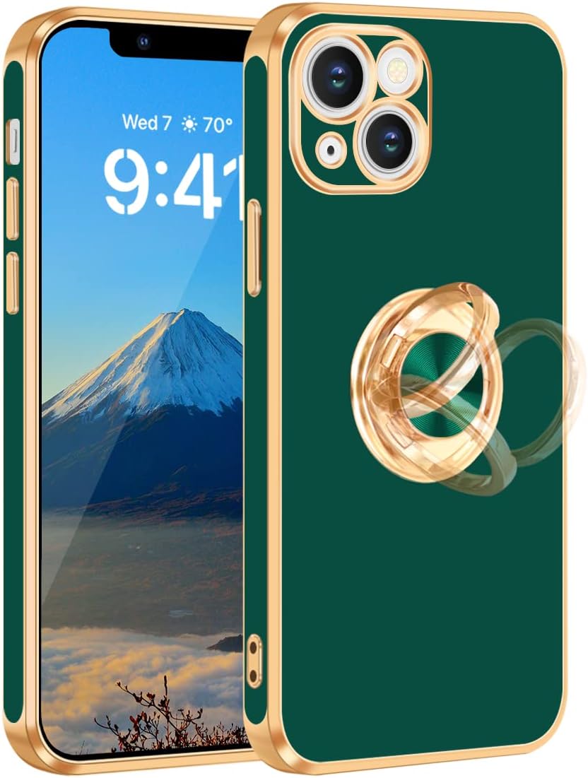 Fingic for iPhone 13 Case,for iPhone 13 Case with 360° Ring Holder Slim Kickstand Magnetic Support Car Mount for Women Men Non-Slip Soft TPU Protective Phone Case for iPhone 13 6.1 inch,Midnight Green