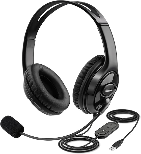 MKJ USB-A Wired Headset with Mic for PC, Computer Headphones for Office