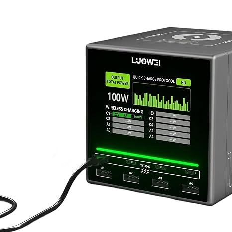 Luowei LW-U1 140W Raptor 8-Ports USB & Type-C Charger Station with Wireless Charging