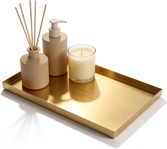 Decorative Tray Gold Rectangular 30 x 20 cm Stainless Steel Bathroom Tray Gold