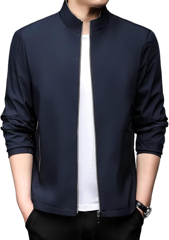 Men's Spring Autumn Business Casual Jacket Solid Color Stand Collar