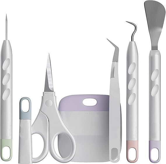 Chedin Vinyl Weeding Tools 6 Pcs Basic Craft Weeder Tool Set Cardstock Crafting Tools Kit for Weeding, Silhouette, HTV, Cameos, Lettering, Labelling (6)