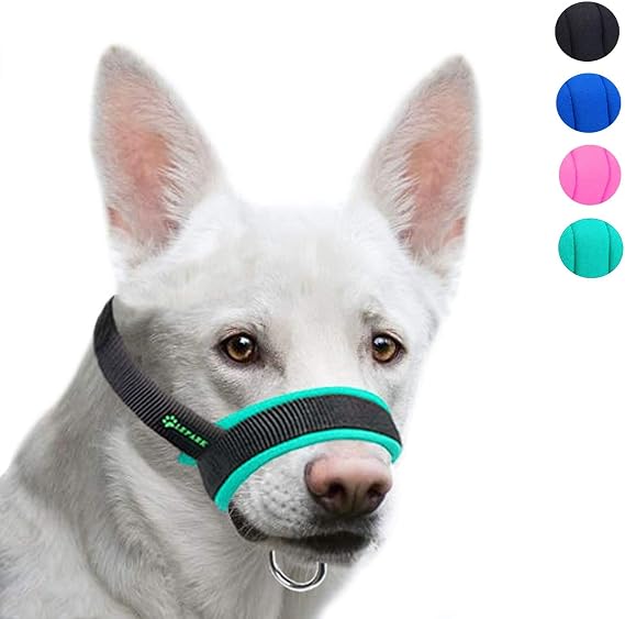 Fabric Muzzle for Small Medium and Large Dogs Prevents Biting Adjustable Neck Breathable (S Green)