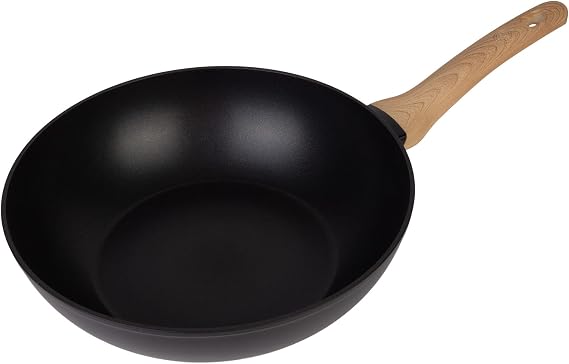 Masterchef Wok Induction Wok Pan High Rim Coated Pan for Gas Cookers Induction Hobs and Ceramic Hobs Wok with Wooden Handle Aluminium Perfect for Pasta Raclette 28 cm