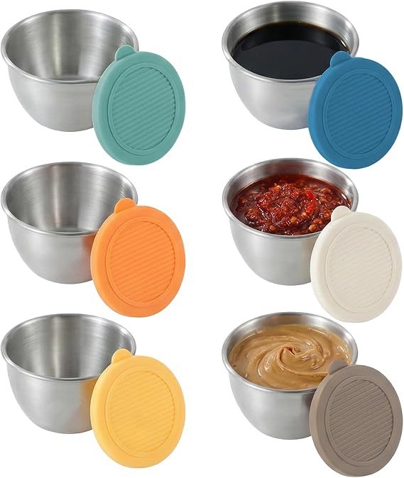 Salad Dressing Container to Go, 6pcs 70ml Stainless Steel, Lids