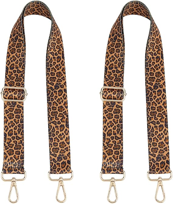 2Pcs Wide Shoulder Strap Purse Straps Replacement Crossbody Saddle Brown Leopard Print with Golden Buckles Bag Strap Adjustable Bag Strap for Women Guitar Purses