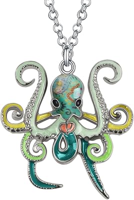 BONSNY Enamel Octopus Necklace Pendant Chain Zinc Alloy Ocean Animals Lovers Gifts for Girls