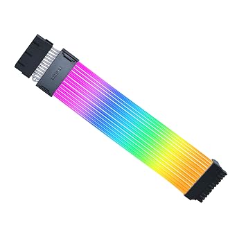 Lian Li Strimer Wireless 24-Pin RGB Motherboard Power Extension Cable, 2.4GHz Wireless Lighting Control, 315mm (12.4 in) 12 Light Guides, Controller Required (Not Included) (PW24-1W)