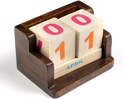IVEI Minimal Desk Calendar - Wooden Perpetual Calendar - Mini Calendar for Office Desk Decor - Wooden Desktop Calendar Blocks for Home, School, Office - Brown