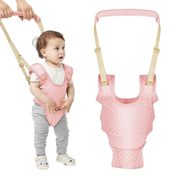 Baby Walking Harness Detachable Crotch Toddler Walker Assistant | Handheld Kids Walker Helper, Adjustable Baby Walker Assistant Belt, Toddler Learning Walker for 9-24 Months(Breathable Pink)