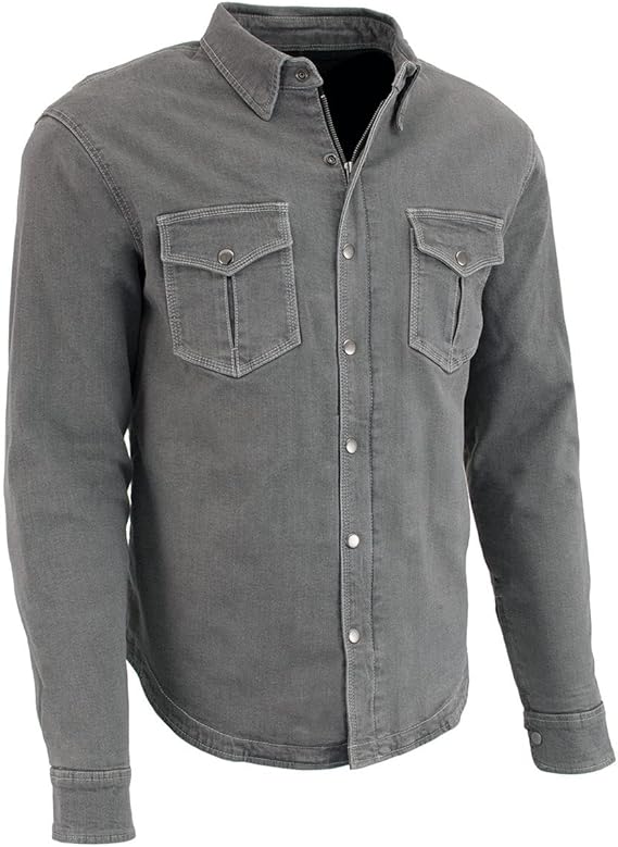 Milwaukee Leather Mens Solid CE Armored Motorcycle Biker Shirt w/Aramid Fiber Reinforcement