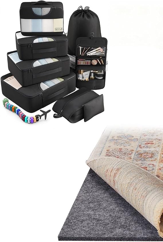 Veken 8 Set Packing Cubes, Veken Non Slip Cushioned Rug Pad Gripper 8 x 10 Ft