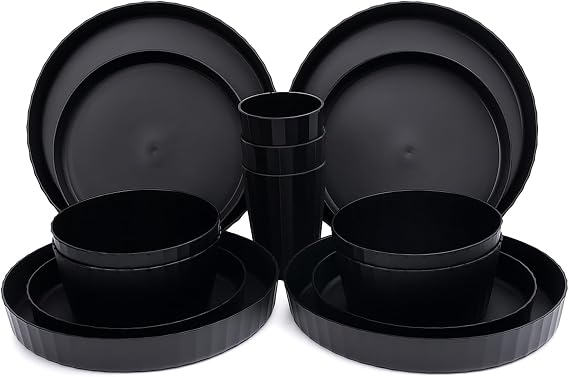 24Pcs Kitchen Plastic Wheat Straw Dinnerware Set,Dinnerware Sets for 6,Microwave Dishwasher Safe Plates
