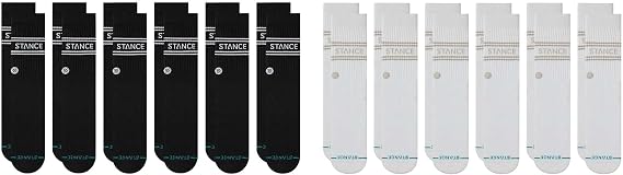 Stance Vital Crew 12-Pack Socks Bundle for Men and Women, White + Black, Cotton Blend and Comfortable Everyday, Large
