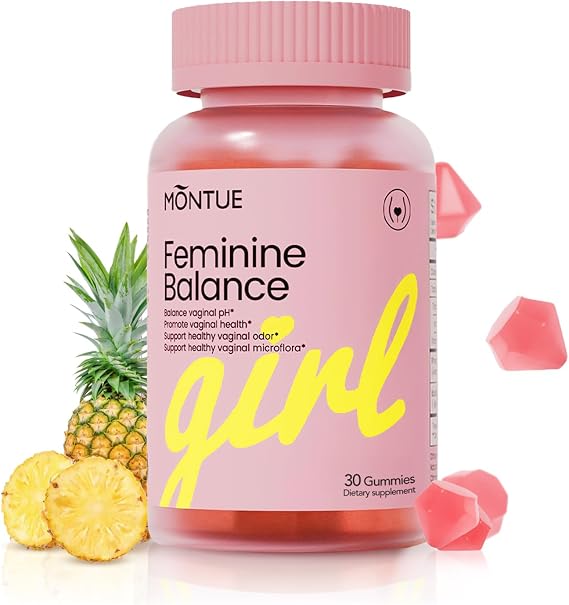 Montue Premium Diamond Feminine Balance Gummies-pH Balance with Prebiotics & Lactobacillus Probiotic Blend&Hawaiian Pineapple Immune Support,Vegan(30 Gummies)