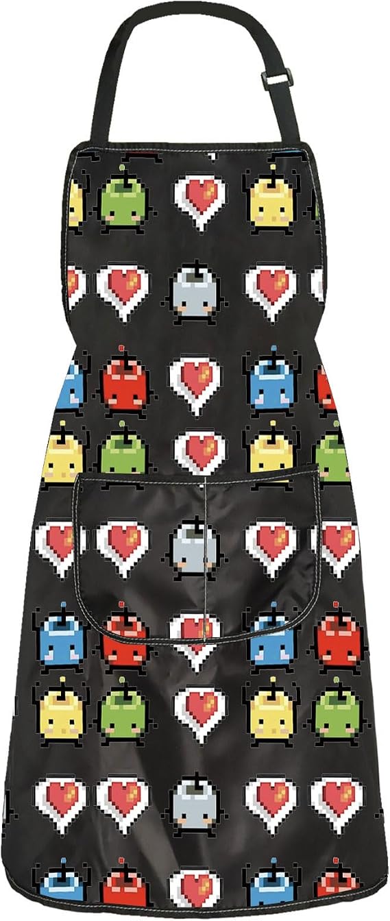 BAUNA Valley Game Kitchen Apron Stardew Video Game Apron With Pocket Junimo Kitchen Decor Pixel Apple Housewarming Gift